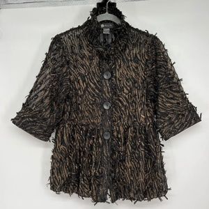 DAMEE Inc Metallic Fringe Wire Collar Jacket Womens Size M Black Brown Artsy